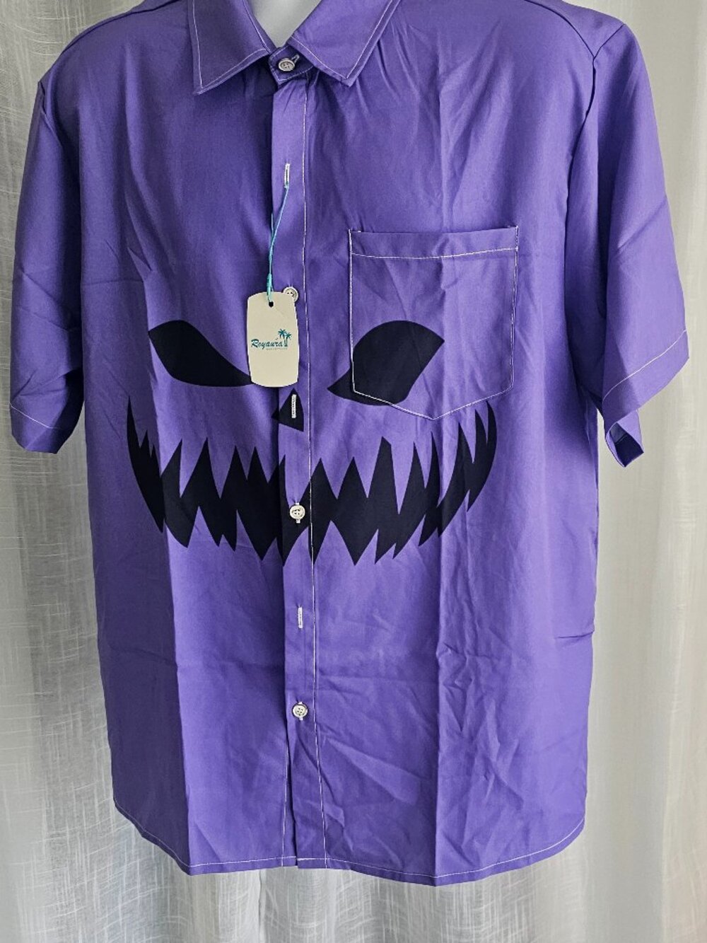 Royaura Retro Halloween Pumpkin 3D Digital Print Men's Button Pocket Short Sle